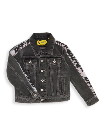 Off-white Kids' Logo-print Strap Denim Jacket In Dark Grey Black