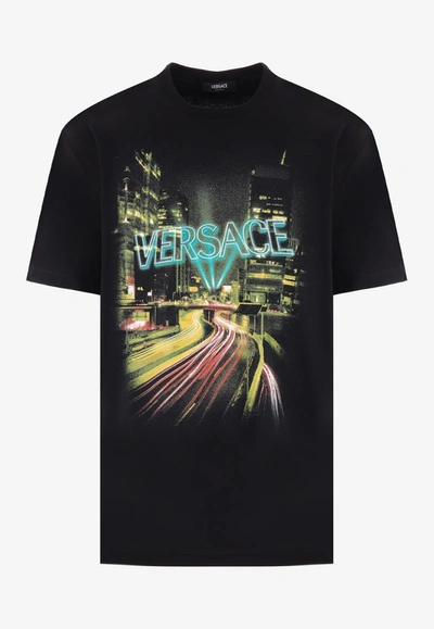 Versace Cotton Jersey Graphic T-shirt In Black