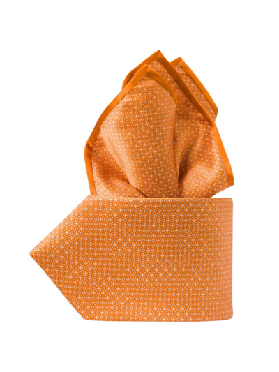 Stefano Ricci Men's Luxury Hand Printed Silk Tie Set In Orange