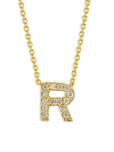 Roberto Coin Tiny Treasures Diamond & 18k Yellow Gold Initial Necklace In Initial R
