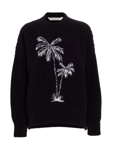Palm Angels Black Graphic Sweater In Black Off White
