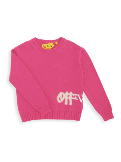 Off-white Kids' Logo印花罗纹针织毛衣 In Fuchsia White