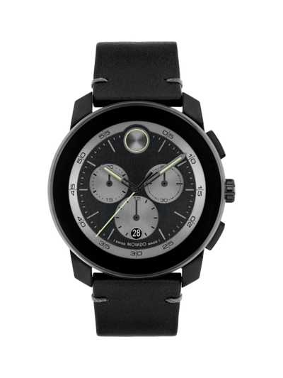 Movado Men's Bold Tr90 Swiss Quartz Chronograph Black Leather Watch 44mm