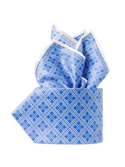 Stefano Ricci Men's Luxury Hand Printed Silk Tie Set In Blue