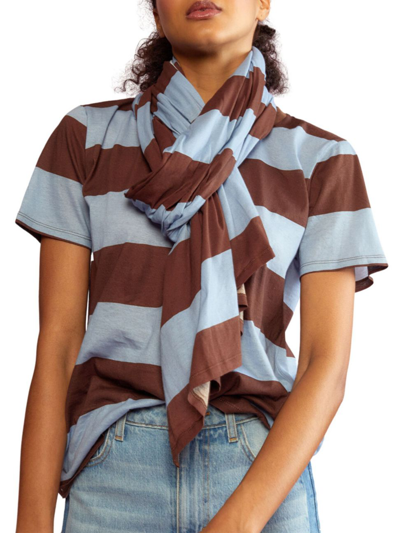 Cynthia Rowley Women's Striped Cotton Jersey Scarf In Blue Brown