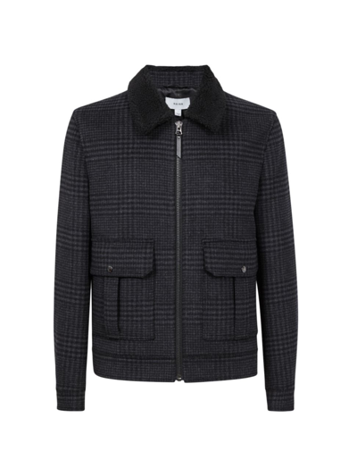 Reiss Robyn - Navy Wool Blend Check Jacket, M