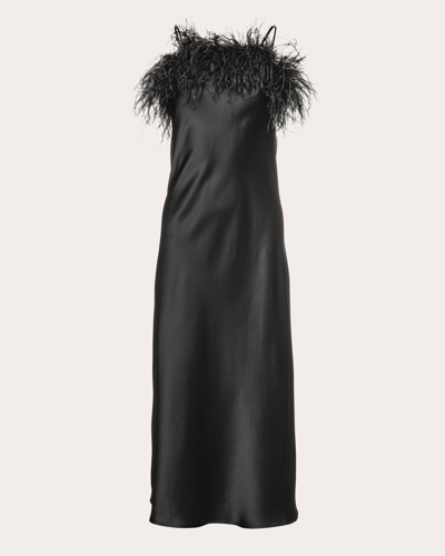 Vasiliki Roma Silk Feather Dress In Black