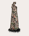 Vasiliki Women's Liya Feather-trimmed Printed Satin Midi Dress Polyester In Multicolor