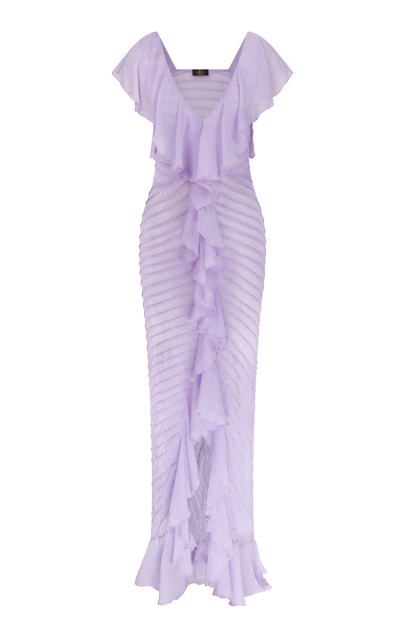 De La Vali Macaroon Ruffled Maxi Dress In Purple