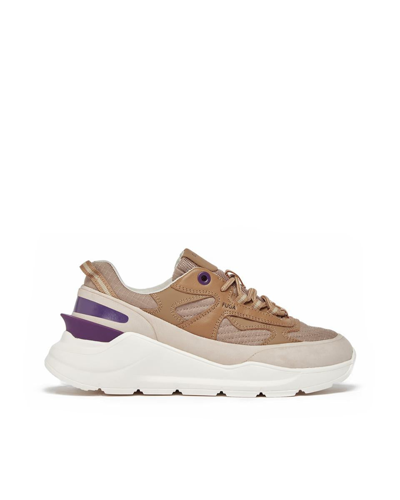 D.a.t.e. Fuga Sneakers In Beige Leather And Fabric