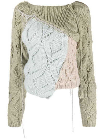 Dries Van Noten Toula Cable-knit Asymmetric Wool Sweater In Green