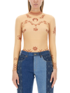 Marine Serre Henna Print Long Sleeved Second Skin Top In Nude