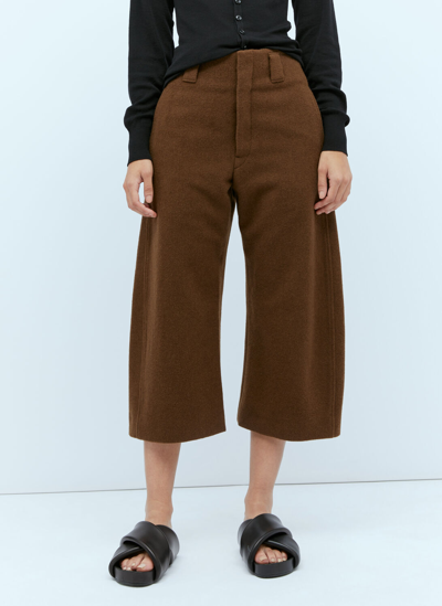 Lemaire Cropped Belted Pocket Trousers In Brown