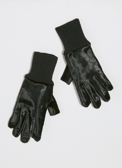 Rick Owens Short Ribcuff Cashmere Gloves In Black