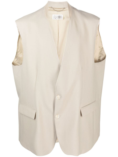 Mm6 Maison Margiela Single-breasted V-neck Waistcoat In Beige