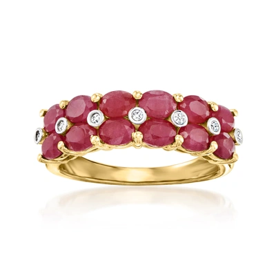 Ross-simons Ruby 2-row Ring With Diamond Accents In 18kt Gold Over Sterling In Red