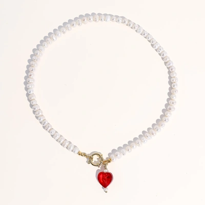 Joey Baby Kokoro Freshwater Pearl Heart Necklace In Red