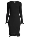 Milly Women's Wired Edge Long Sleeve Ribbed Fitted Bodycon Dress In Black In Black