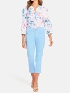 Nydj Chloe Hollywood Leaf Print Side Slit Capri Jeans In Silver
