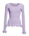 MILLY WOMEN'S WIRED EDGES RIBBED KNIT PULLOVER SWEATER IN LAVENDER