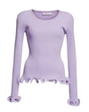 Milly Women's Wired Edges Ribbed Knit Pullover Sweater In Lavender In Purple