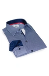 Levinas Contemporary Fit Houndstooth Button-up Shirt In Navy Houndstooth Print