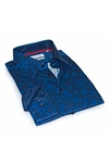 Levinas Contemporary Fit Modern Business Dress Shirt In Navy Nature Print