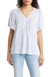 Caslon Print V-neck Gauze Top In White-blue Whisper Floral