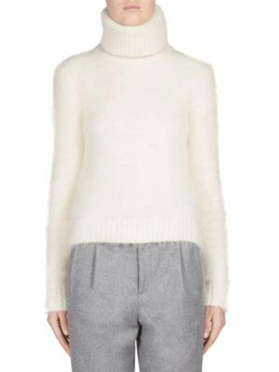 Saint Laurent Mohair & Wool Knit Turtleneck Sweater In Natural