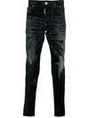 Dsquared2 Long Crotch Relax Denims With Distressed Detail In Black