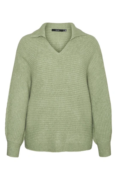Vero Moda Curve Filene Long Sleeve Polo Sweater In Loden Frost Melange