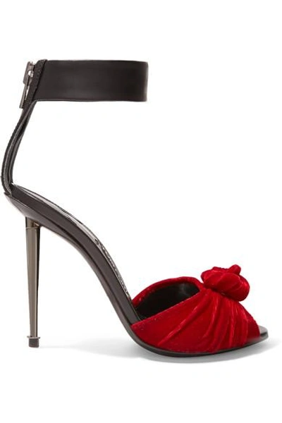 Tom Ford Velvet/leather Knot Hardware-heel Sandal In Red