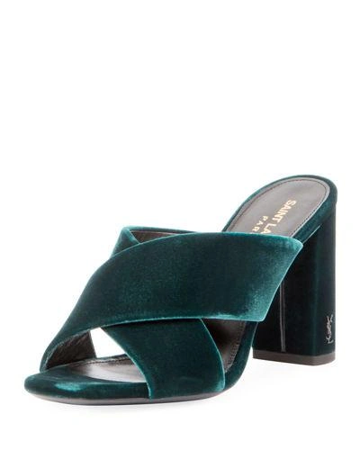 Saint Laurent Velvet Block-heel Mule Sandal