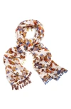Saachi Floral Wool Scarf In Ivory