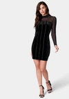 BEBE MESH AND VELVET BODYCON DRESS