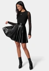 Bebe Faux Leather Flare Dress In Jet Black