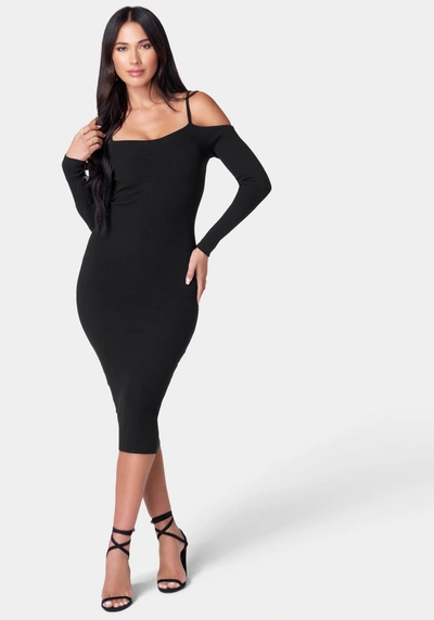 Bebe Cold Shoulder Knit Midi Dress In Jet Black