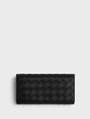 Bottega Veneta Large Woven Wallet With Flap Accessories In Black