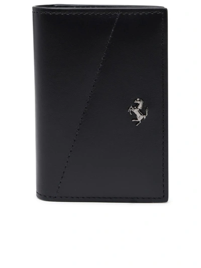 Ferrari Logo Smooth Leather Card Holder In Black