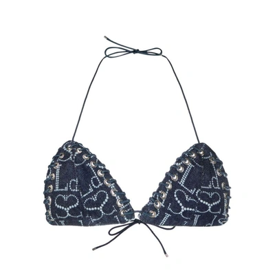 Ludovic De Saint Sernin Lace-up Denim Bikini Top In Blue