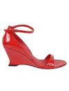 Ferragamo Glossy Leather Sandals With Shaped Wedge Heel In Red