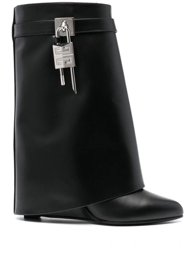 Givenchy Shark Lock Leather Ankle Boots In Black