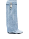 Givenchy Shark Lock 90 Denim Knee-high Boots In Denim