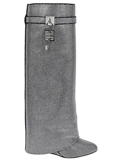 Givenchy Shark Lock Embellished Knee-high Boots In Silver