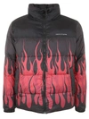 VISION OF SUPER VISION OF SUPER BLACK PUFFY JACKET WITH RED FLAMES CLOTHING