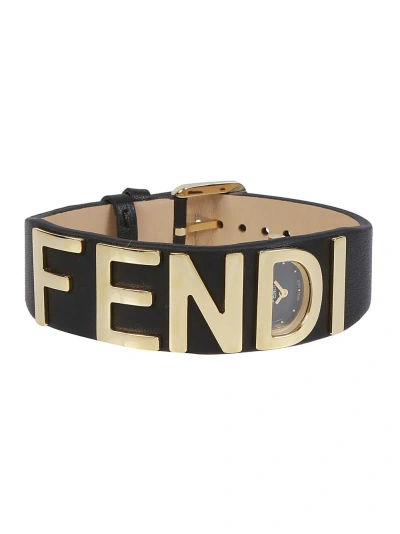 Fendi Graphy Leather Watch In Black