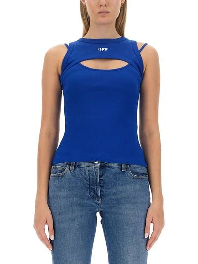 Off-white Logo-print Sleeveless Top In Blu