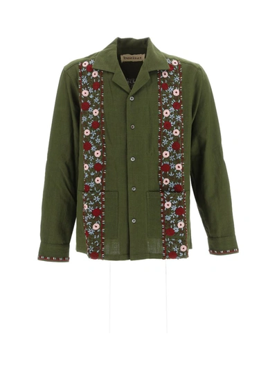 Baziszt Floral-embroidered Cotton Shirt In Green