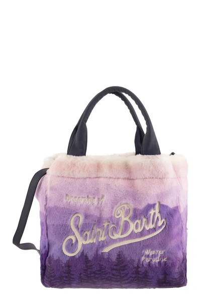 Mc2 Saint Barth Colette Soft And Furry Handbag With Print In Purple