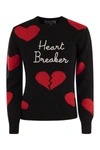 Mc2 Saint Barth Woman Crewneck Sweater With Heart Breaker Embroidery In Dark Blue
